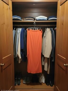 Women's Orange Maxi Skirt - Casual Elastic Waist